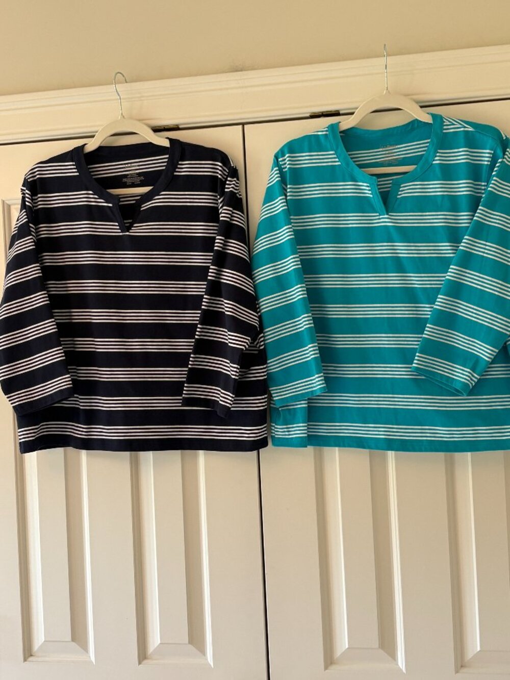Lot of Two: L. L. Bean Women's Striped Split Neck Tops Sz L